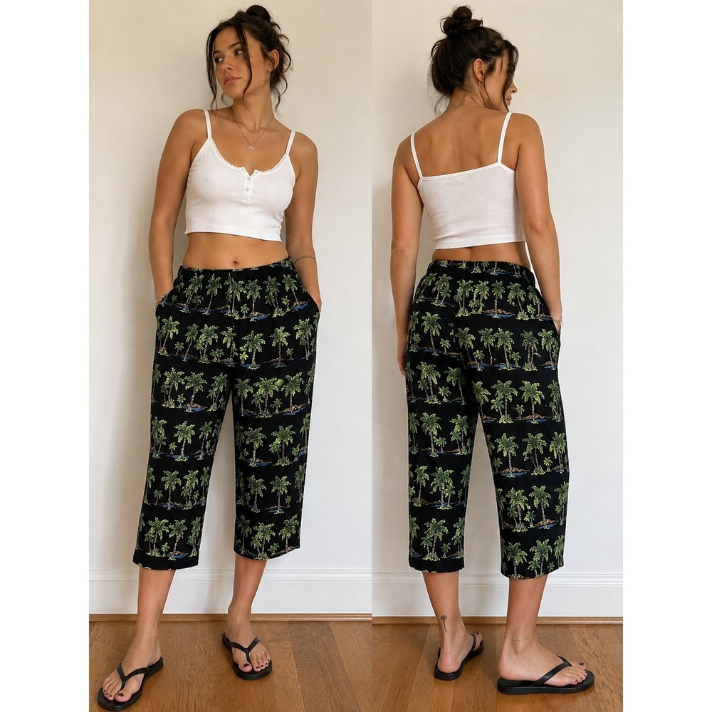 Vtg Weekend Clothing Line Tropical Palm Tree Pants Womens Sz S Resort Relaxed